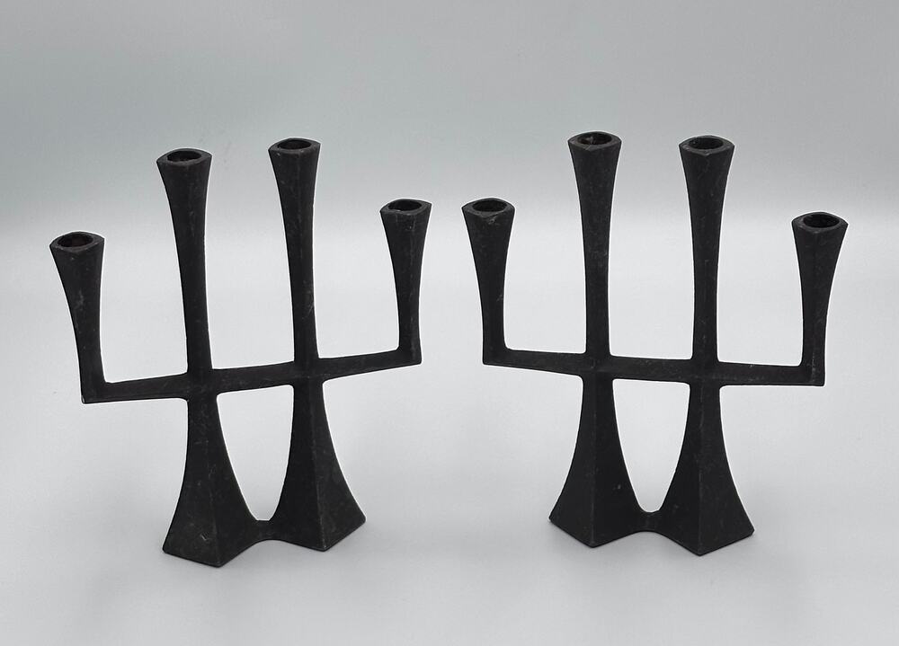 Vintage 1960s Cast Iron Candelabrum Attributed to Dansk by Jens Quistgaard Set